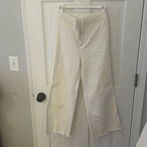 H&M Culotte High Waist Cropped Flare Jeans Raw Hem White